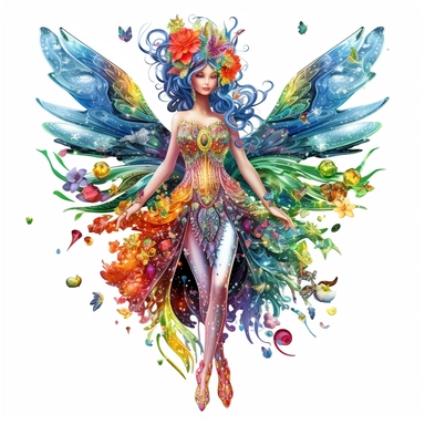 beautiful garden fairy clipart half body, in the style of nene thomas, made of colored crystals, high detailed, pictorial harmony, contest winner, bright and colorful