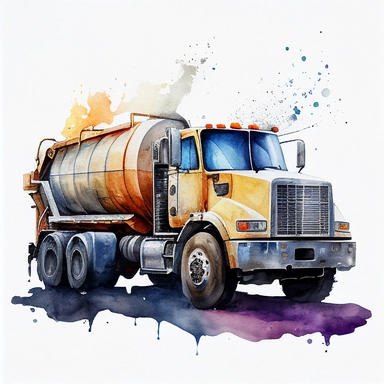 construction water truck clip art, watercolor, white background, no caption