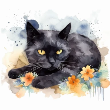 Lazy Black Cat Watercolor Sublimation Clipart, Clipart, white background, no watermark, no text, no word,
