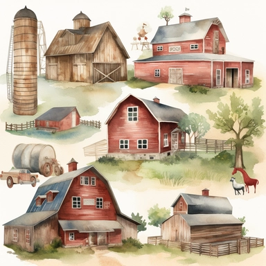 american Country HousesWatercolor clipart Pack