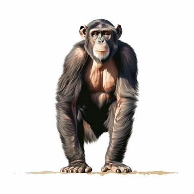 full body shot of a chimpanzee, vector art, clipart, in the style of Georgia o'keeffe, white background