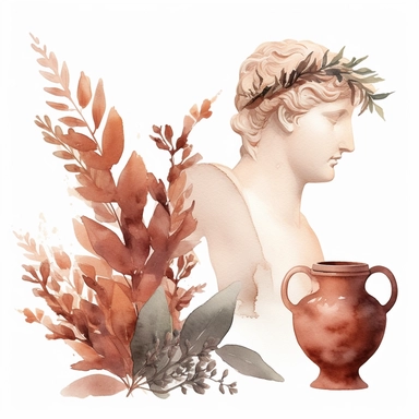 seperated minimalist water color Terracotta Floral Clipart, floral greek statue, 8k