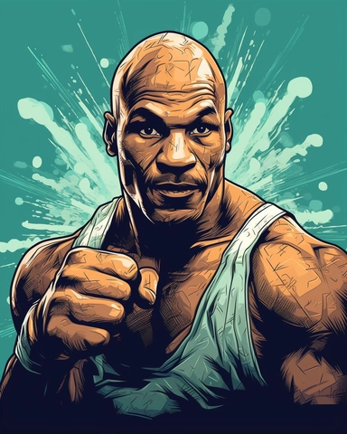 clipart, vector, illustration, hand drawn, Create a portrait of mike tyson, styled in a cartoon aesthetic