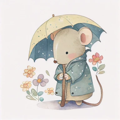 cute cutout of a vintage watercolor illustration of a kawaii mouse, in the style of Paddington, nursery art, soft colors, cutout, cut-out, popular on pinterest, simple shapes, outlines, clipart, trending on artstation, minimalist, watercolor illustration clipart, watercolour clipart, watercolor illlustration for kids and children, book illustration, flat design, white solid background