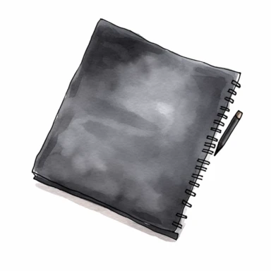 watercolor, Top view empty paper notepad for drawing or writing diary Clean notebook for planning with coziness things on the desk. Workplace organization for inspiration and productivity png Full body realistic cartoon in 32K UHD cute. 15 cm thick outline. Black color. There was no shadow on the ground. 8k with realistic watercolors and detailed illustrations. PNG clipart, transparent white background