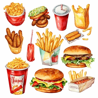 fast food menu watercolor design clipart