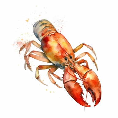 Watercolor crawfish clipart, white isolated background, space out, hd