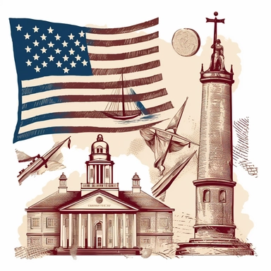 clipart image with iconic symbol, flag, and historic landmark from the American Revolution, perfect for DIY project and craft