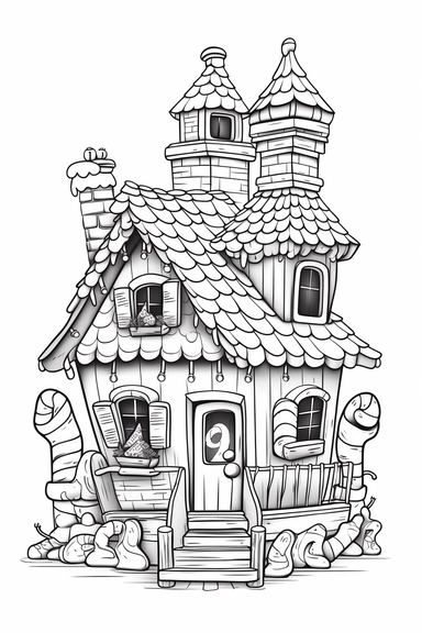 gingerbread house, clip art, coloring page, simple, line art, isolated on white background