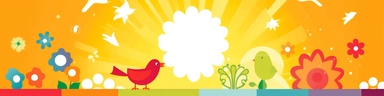 colorful banner with clipart stars, easter egg, one flower, sun, bird
