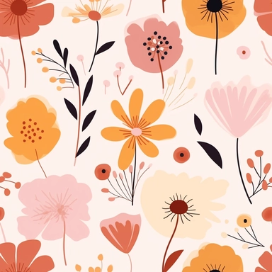 light pink, light maroon and light brown flower cliparts, in the style of victor pasmore, light orange and light pink, free brushwork, henri rousseau, stencils, mural-like compositions, elsa beskow, minimal floral art, cute flowers