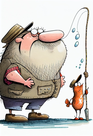 funny big sish going to fishing big fish, CLIPART, watercolor, ink, ultra-detailed, cartoon style, white background, black outside lines –testp,