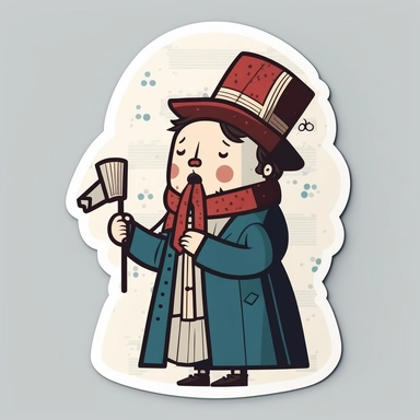 vector sticker design, Christmas caroler clipart, white background, flat colors