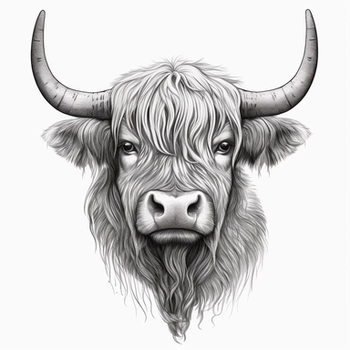 highland cow head clipart color gray