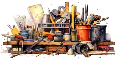 builder's tools, sharp strong details, watercolor clipart, I can't believe how beautiful this is