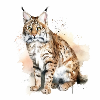 Bobcat illustration, watercolor clipart, isolated white background, 8k