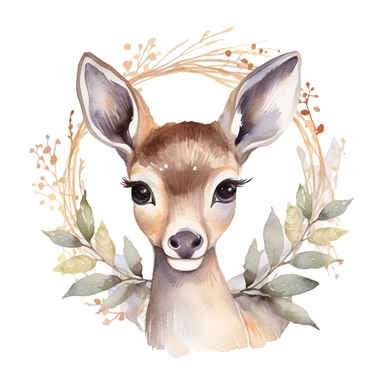 bambi, watercolor, handpaint, white background, clipart,