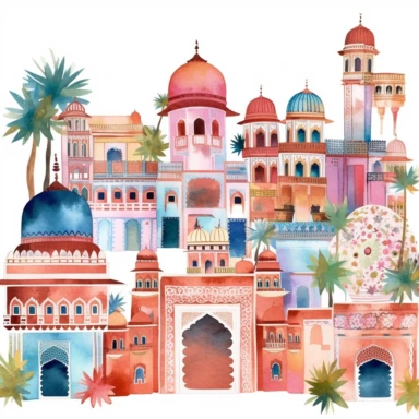 jaipur ,india , watercolor Clipart, watercolor Sublimation graphics, hand drawn illustration by katie daisy, Watercolor clipart, single design, single object, print on demand image, PNG transparent background, white background for removing background - - no text shadow font watermark, 8k