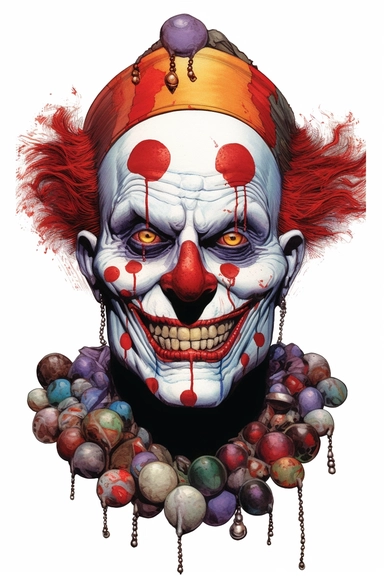 evil clown, white background, PNG, sharp white border, James C. Christensen, Butcher Billy, Jim Mahfood, clipart, clean border, white background