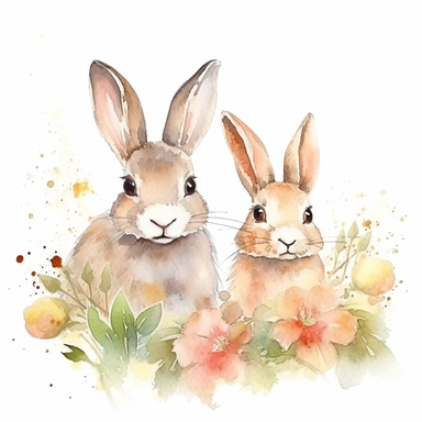 bunnies watercolor art style clip art