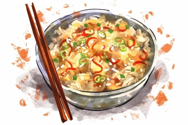 Watercolor, Fried rice, Rice dishes, clipart, hd, on a white background, spaced out