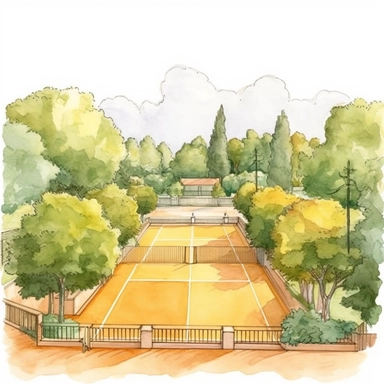 tennis court, watercolor, clipart, white background