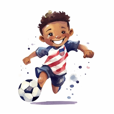 cute Watercolor cartoon happy team USA soccer player, clipart, white background