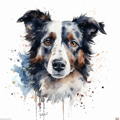 clipart of a watercolor border collie on a white background