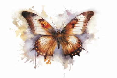 Watercolor, Generate an image of a Bronze Satyr butterfly in mid-flight, captured with motion blur to convey its swift movements, clipart, hd, on a white background, spaced out