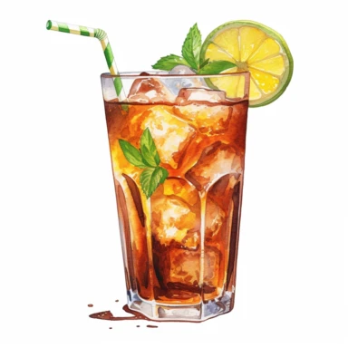 long island iced tea watercolor cocktail, realistic clipart, white background