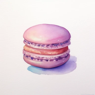 Macaroon, pastel colors, light watercolor, few details, dreamy, Studio Ghibli, clipart, white background