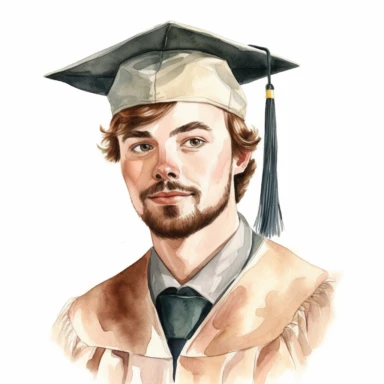 watercolor male student with facial hair graduation clipart on a white background