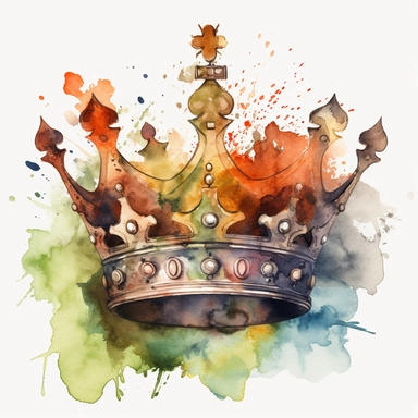 create a clipart with watercolor. the clipart contains the english crown and some congratulations to the new king
