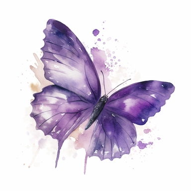 Watercolour fluttering butterfly in flight clipart, botanical sketch, no splash, purple violet, single sheet, 4k