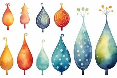 christmas tree and ornaments clipart graphics, in the style of whimsical watercolor, ornamental