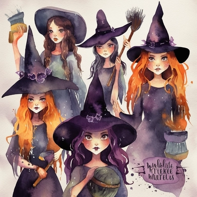 watercolor clipart witches