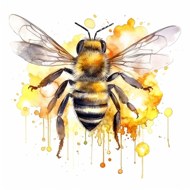 honey bee done in a light watercolor, stylized fantasy style. watercolor clipart
