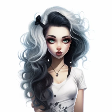 beautiful stunning pretty young woman monster high characters doll style, paint art style, clipart, white background, superrealistic, one of a kind