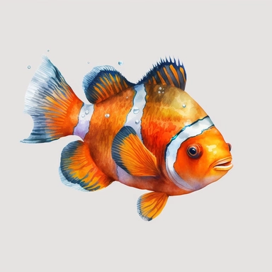 watercolor clown fish clipart, white background, no comment, 8k