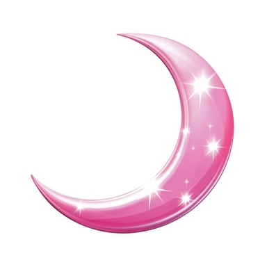 An illustration of a pink glowing beautiful half moon against white background, outerglow, innerglow, fairytail style, white background, clipart, PNG pure white background, high resolution, best quality