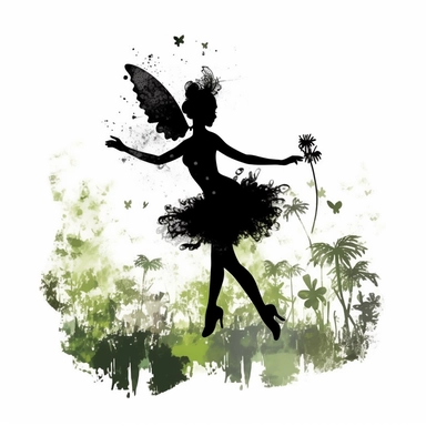black silhouettes of cute fairy flying with magic wand in the forest, clipart with white background, watercolor style, clearly defined separate image, high quality--ar3:4-no mockups, watermarks, numbers, writing, letters--q2--v5.1--s1000