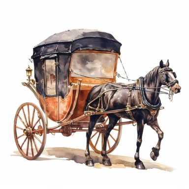 a watercolor horse coach in the 18th century by Ferdinand Pickering, clipart, hyper realistic, white background