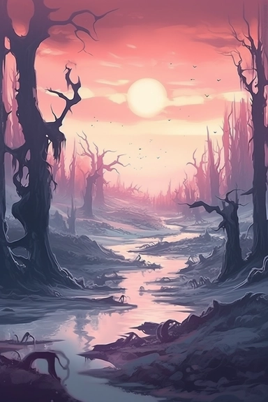 realistic clipart of enchanted winter hell landscape, digital painting