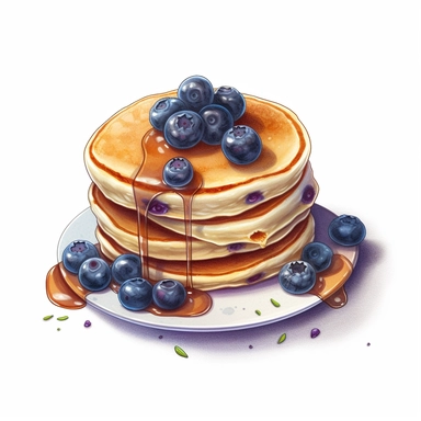 isometric illumination of ultra realistic blueberry pancakes, spaced out, sublimation clipart, watercolors and pencil style, isolated on white, ultra-detailed, high quality, ghibli style, award winning, soft realism, chiaroscuro, firecore, massurrealism, cute cartoonish designs, iconic, white background (relaxed, stealth)