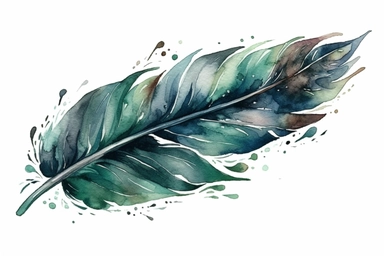 beautiful watercolor clipart of a forest green eagle feather, kawaii style. white background