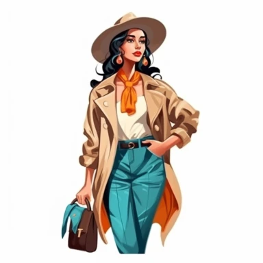 Hispanic beautiful woman in fashionable clothes clipart, isolated on white background, 4K