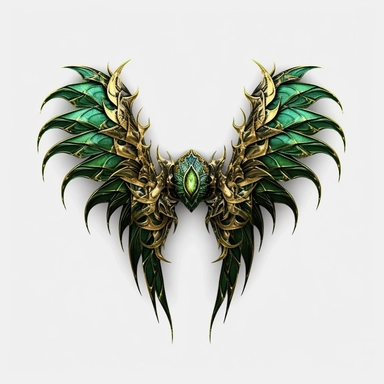 ultra realistic, green black and gold demon wings, clipart