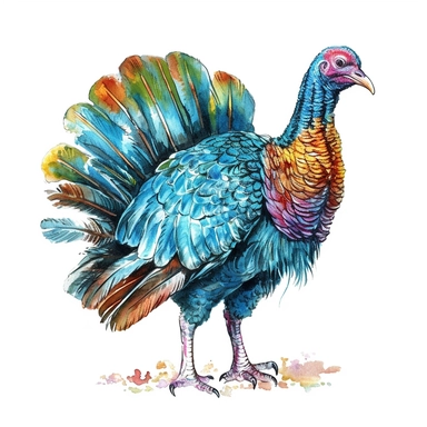 color ink drawing of a turkey, clip art, on a white background