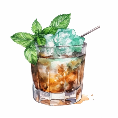 Mint Julep: A classic Southern cocktail made with bourbon, mint leaves, sugar, and crushed ice.watercolor, clipart