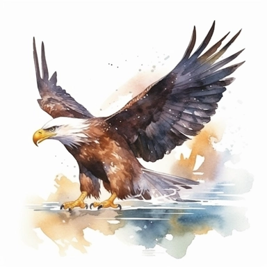 Eagle Flying with holding Fish over a lake , watercolor Clipart,Isolated